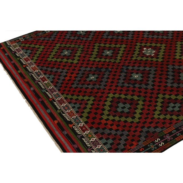 1950s Vintage Cecim Tribal Kilim in Red, Blue and Green Diamond Patterns For Sale - Image 5 of 6