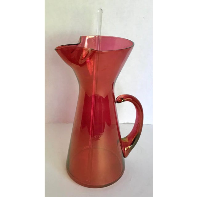 Glass Vintage Hand Blown Glass Pitcher With Glass Stir Stick For Sale - Image 7 of 7