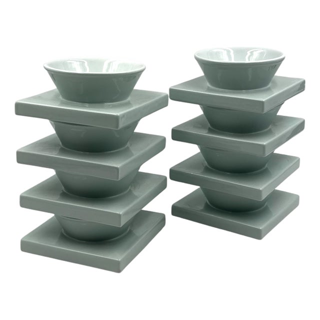 Light Blue Ceramic Bowls, Italy, 1970s, Set of 9 For Sale