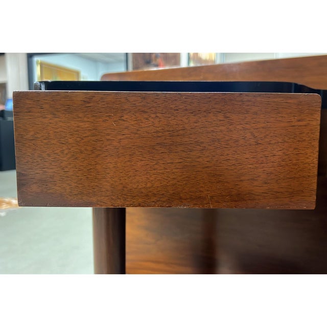 American of Martinsville Dania Black and Walnut Headboard With Attached Nightstands For Sale - Image 9 of 14