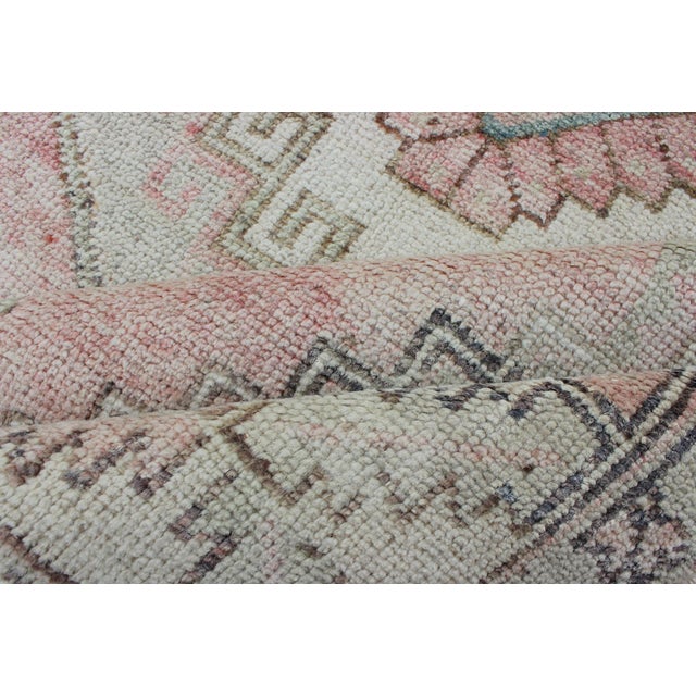 Pink, Light Green, and Ivory Vintage Rug With Flower Medallion Pattern For Sale - Image 10 of 11
