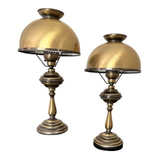 P1960s Brass-Tone Hurricane-Style Dome Table Lamps - a Pair For Sale