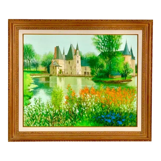 Jacques Eitel, Large French Oil Painting Chateau Jacques Eitel For Sale