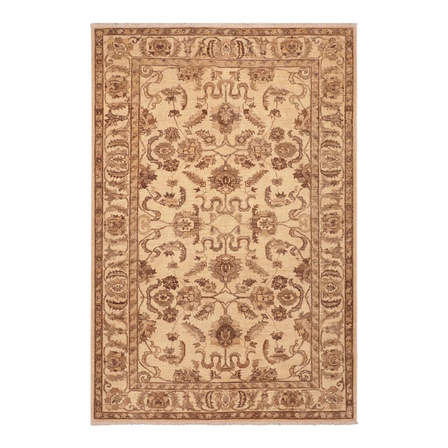Classic Ziegler Beige Brown Hand-Knotted Wool Rug - 6'1'' X 9'0'' For Sale