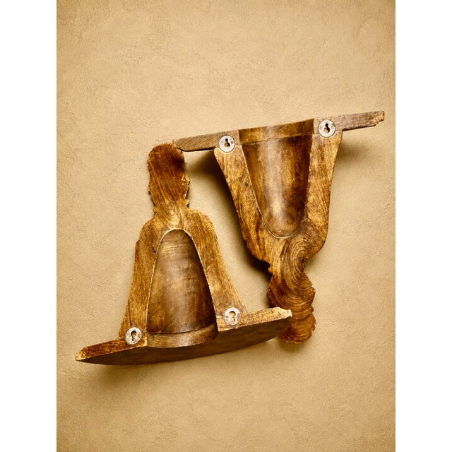 Traditional 1980s Hand Carved Pair of Wooden Shelf Corbels For Sale - Image 3 of 3
