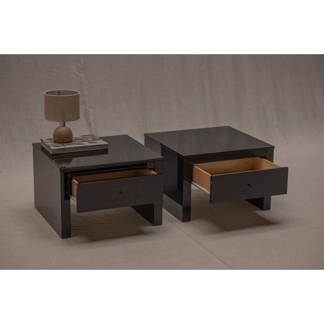 Italian Black Lacquered Saratoga Bedside Tables attributed to Massimo and Lella Vignelli for Poltronova, 1970s, Set of 2 For Sale - Image 15 of 18