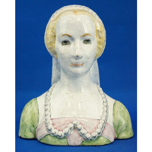 Item : a magnificent, hand-sculpted, vitrified majolica terracotta sculpture depicting a bust of queen claudie de france....