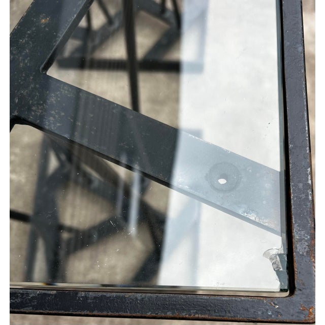 Vintage Brutalist Style Hand Wrought Iron Outdoor Glass Top Tables ~ Pair For Sale - Image 12 of 12