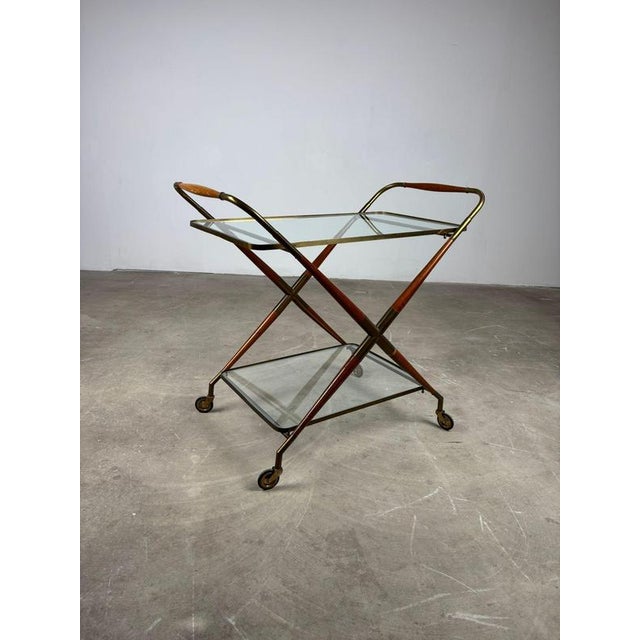 Mid-Century Rosewood and Brass Bar Cart in the style of Cesare Lacca, 1950s For Sale - Image 11 of 16