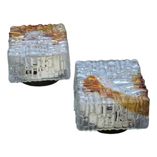 Square Ceiling or Wall Lights from Mazzega, Italy, 1970s, Set of 2 For Sale