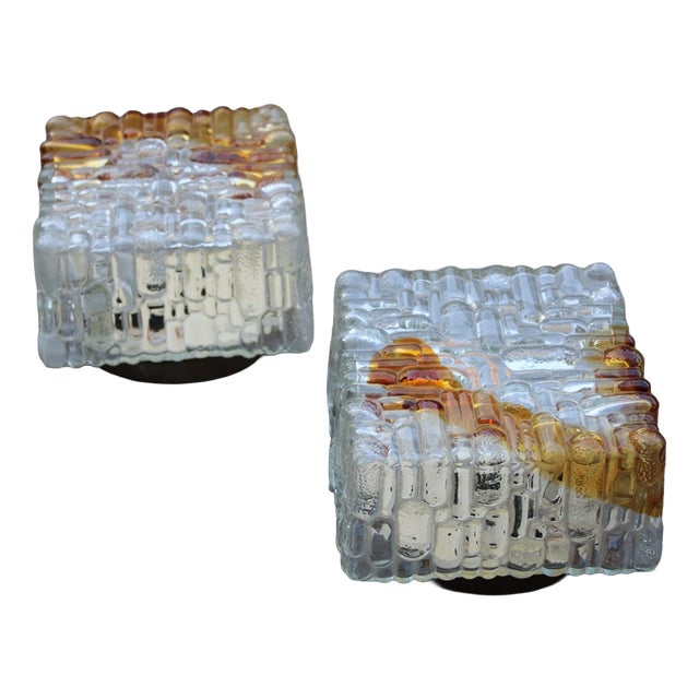 Square Ceiling or Wall Lights from Mazzega, Italy, 1970s, Set of 2 For Sale