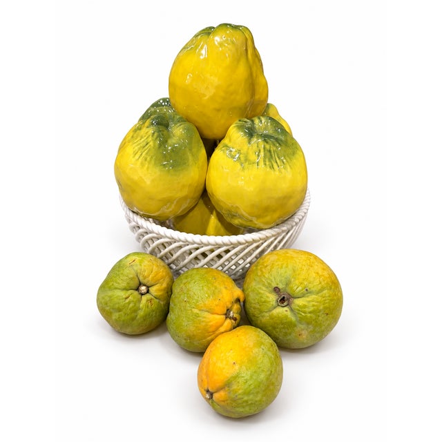 Yellow 1990s Spanish Glazed Ceramic Yellow & Green Fruit Basket Centerpiece For Sale - Image 8 of 8