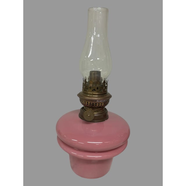 Pair of Antique Victorian Pink Opaline Art Glass Oil Lamp Fonts For Sale - Image 4 of 12