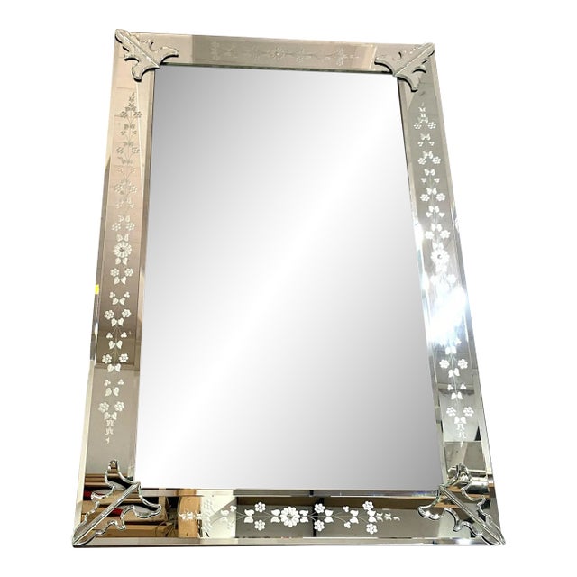 Elegant Italian-Style Rectangular Wall Mirror With Hand-Carved Venetian Frame For Sale