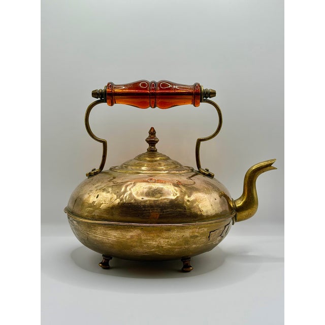 Metal Antique JCB James Clews Brass Toddy Kettle With Amber Handle For Sale - Image 7 of 8