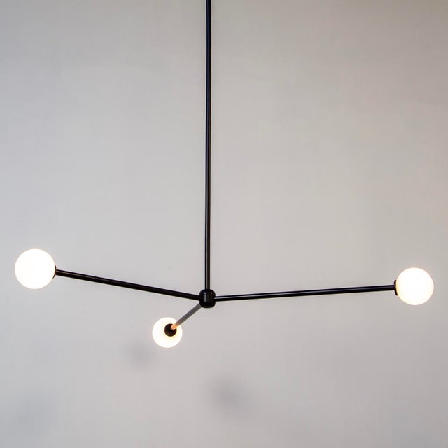 Globe Chandelier 3, Black, 26.5in H, 3 Inch Glass Globes, by Research.Lighting, Modern, Minimal Hanging Light For Sale - Image 4 of 9
