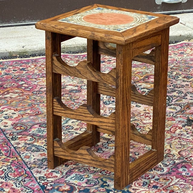 Vintage Italian Tile & Solid Oak Six Bottle Table Top Wine Rack For Sale - Image 13 of 13