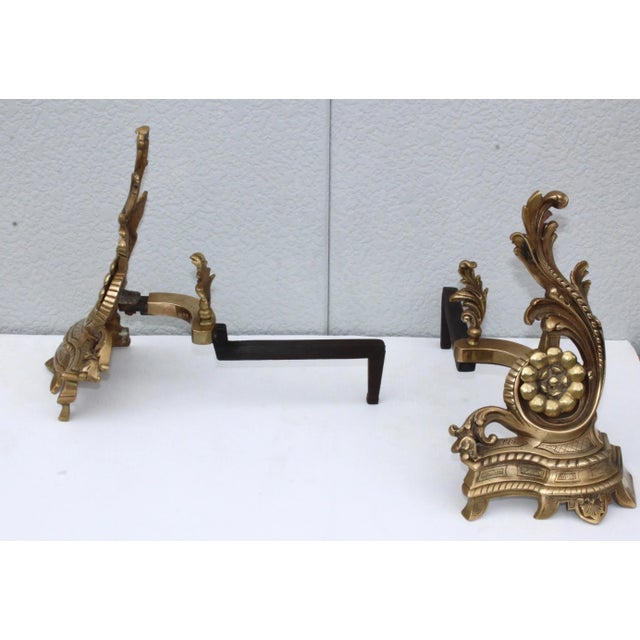 Brass 1950s French Brass Andirons - A Pair For Sale - Image 8 of 13