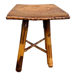 Antique Early 20th Century Burnt Tortoise Bamboo Stool