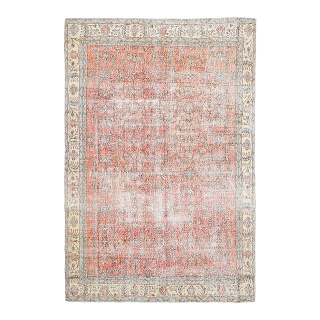 1970s Vintage Turkish Oushak Handmade Wool Cotton Orange Area Rug For Sale