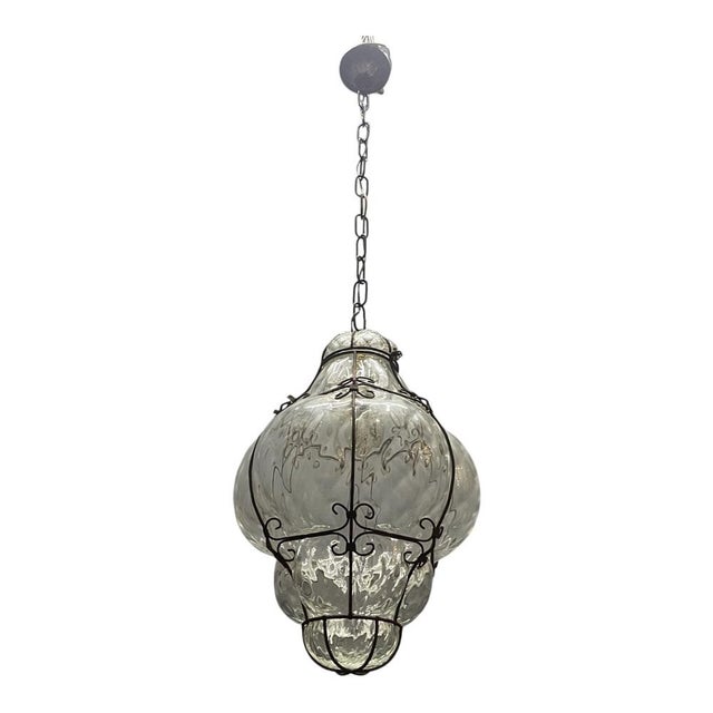 Wrought Iron Murano Glass Light Pendant, 1960s For Sale - Image 9 of 9