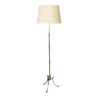 French 1940's Tripod Base Floor Lamp in an English Brass Finish For Sale