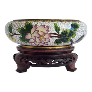 Vintage Cloisonne Bowl on Stand For Sale