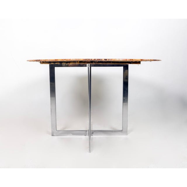 Original Mid Century Modern Round Table with Onyx Top and Aluminum Base. Ready for a new home. From the 1970s