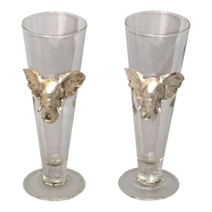 Arthur Court 1997 Safari Cast Aluminum Elephant Pilsner Beer Glass Set of Two