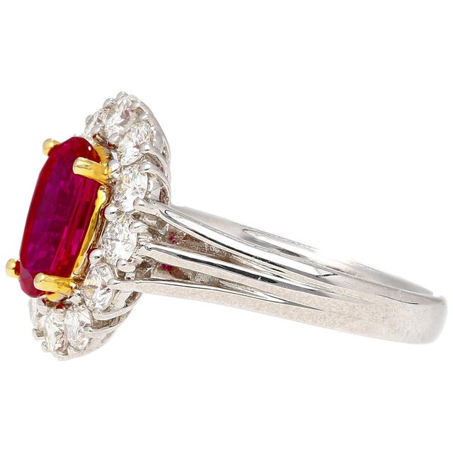 2.09 Carat Oval-Cut No Heat Ruby & Diamond Platinum Halo Setting Cocktail Ring Size 6 For Sale In Miami - Image 6 of 8