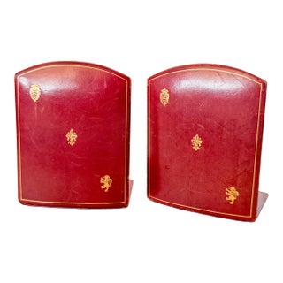 Vintage Red and Gold Florentine Leather Folding Bookends For Sale