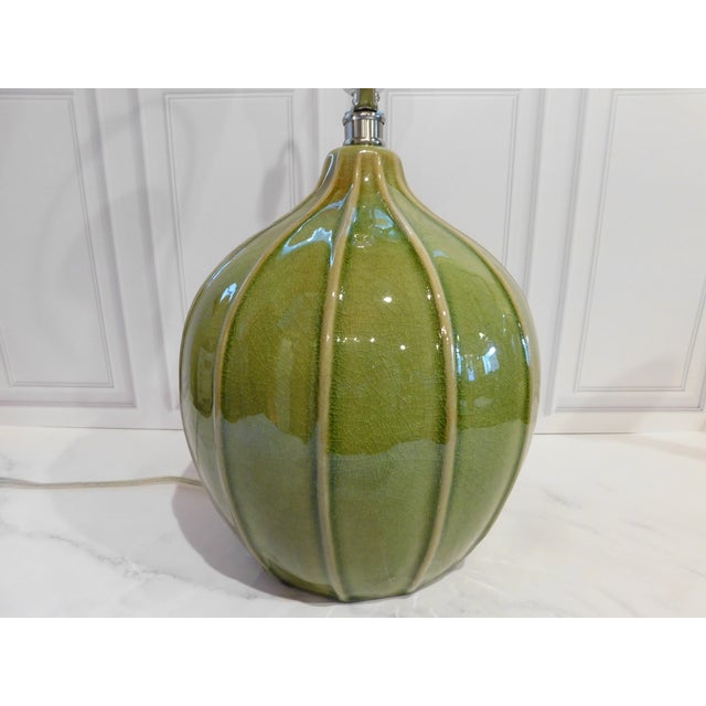 Farmhouse Vintage Tanner Kenzie Avocado Green Ceramic Gourd Lamps - Pair For Sale - Image 3 of 17