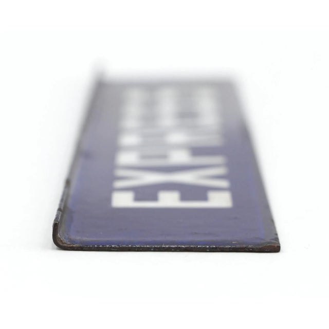 Vintage European French Dark Blue Steel Express Sign For Sale - Image 4 of 5