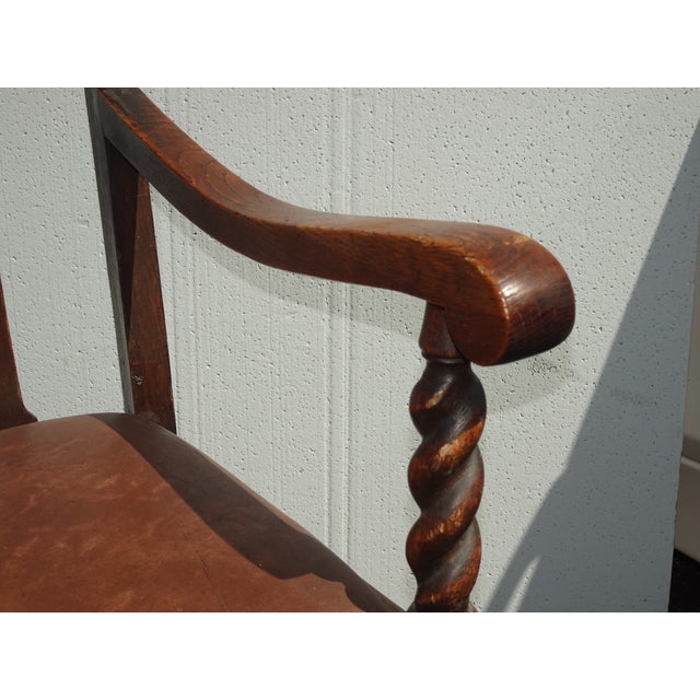 Vintage French Country Brown Oak Barley Twist Arm Chair For Sale - Image 11 of 16