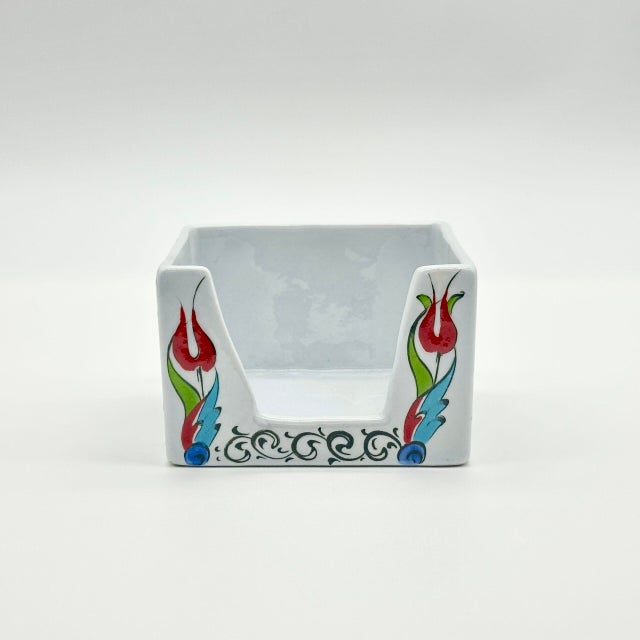 Handmade Ceramic Sticky Note Holder – Red Tulips & Spiral Vines – Iznik Desk Accessory For Sale - Image 4 of 7