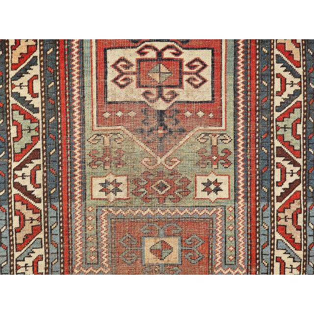 Textile Antique Fachralo Kazak Area Rug in Red, Sage Green, Ivory, Blue For Sale - Image 7 of 14