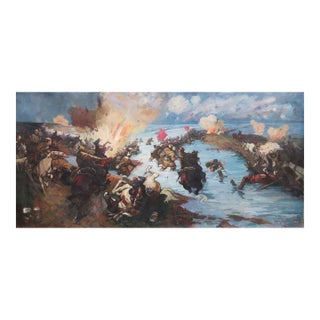 Soviet Army Battle Painting, Ukrainian Artist, 1970s Oil on Canvas 125-258 For Sale