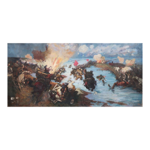Soviet Army Battle Painting, Ukrainian Artist, 1970s Oil on Canvas 125-258