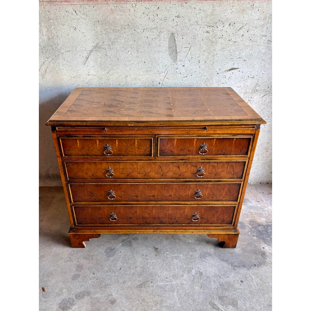 Brown Vintage Chippendale-Style Chest of Drawers With End-Grain Veneer, 1970s For Sale - Image 8 of 9