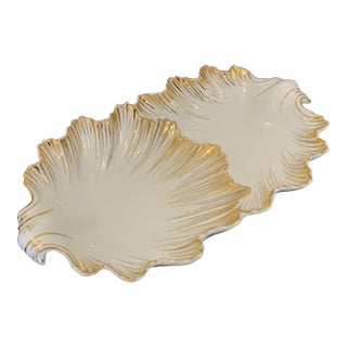 Antique Porcelain Shell Serving Dish 19th C. Gold Gilt For Sale