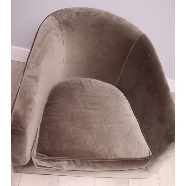 Metal Pair of Mitchell Gold + Bob Williams Avery Velvet and Stainless Steel Barrel Chairs - Postmodern Hollywood Regency Lounge Seating For Sale - Image 7 of 17