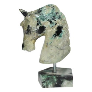 Genuine Emerald Horse Head Bust Statue Natural Gemstone For Sale