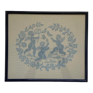 Late 20th Century Framed Cherub Needlepoint For Sale
