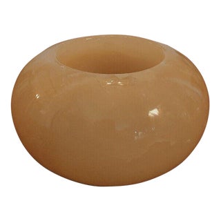 Late 20th Century Cream Colored Heavy Alabaster Votive Candle Holder For Sale