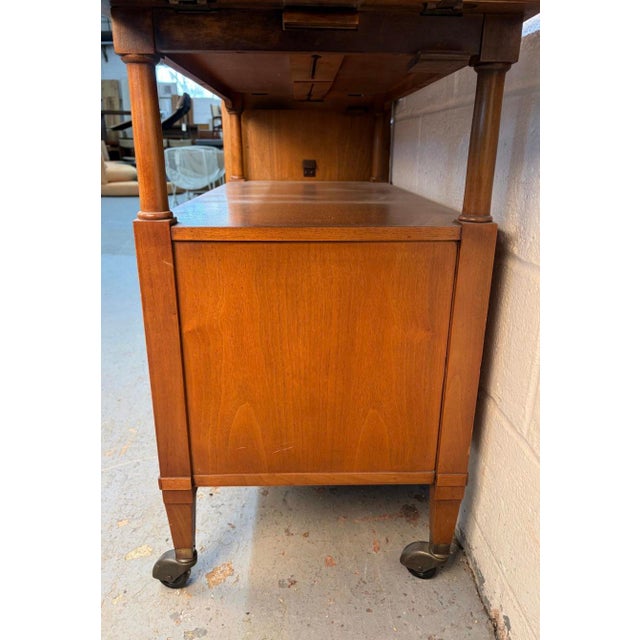 Mid 20th Century Walnut and Brass Drop Leaf Bar Cart For Sale - Image 15 of 18