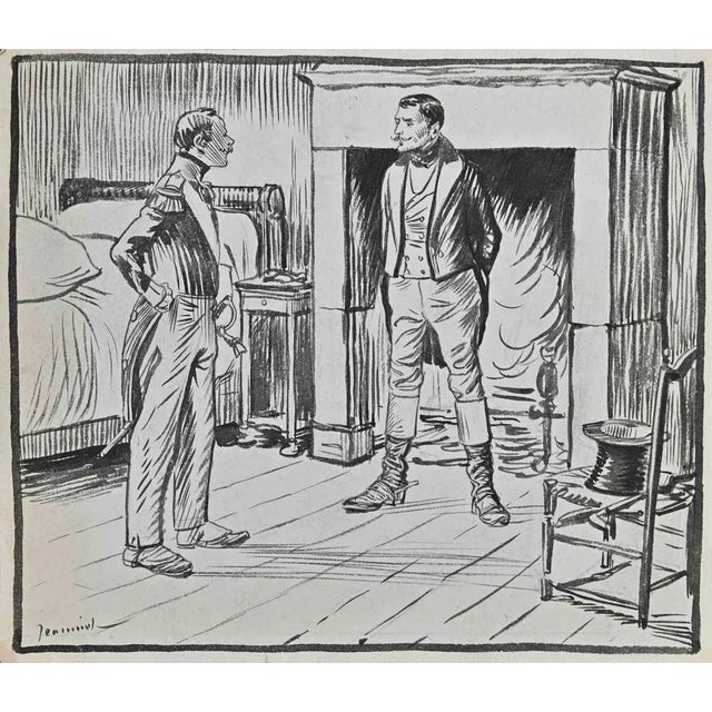 Conversation is an original china ink drawing realized by painter Pierre Georges Jeanniot (1848-1934). Hand-signed on the...