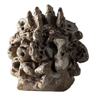 Large Organic Sculpture in Glazed Stoneware with Coral Forms, 2002 For Sale