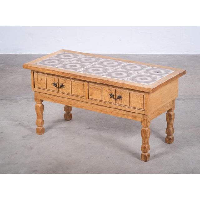 Brutalist Oak Hall Piece with Tiles by Henning Kjærnulf, Denmark, 1960s For Sale - Image 3 of 11
