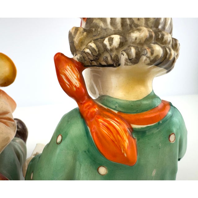 1950s Japanese Ceramic Boy Musician & Little Red Riding Hood Girl Figurines, a Pair For Sale - Image 12 of 14