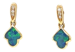 Kabana 14k Yellow Gold Diamond Fire Opal Leaf Small Dangle Earrings